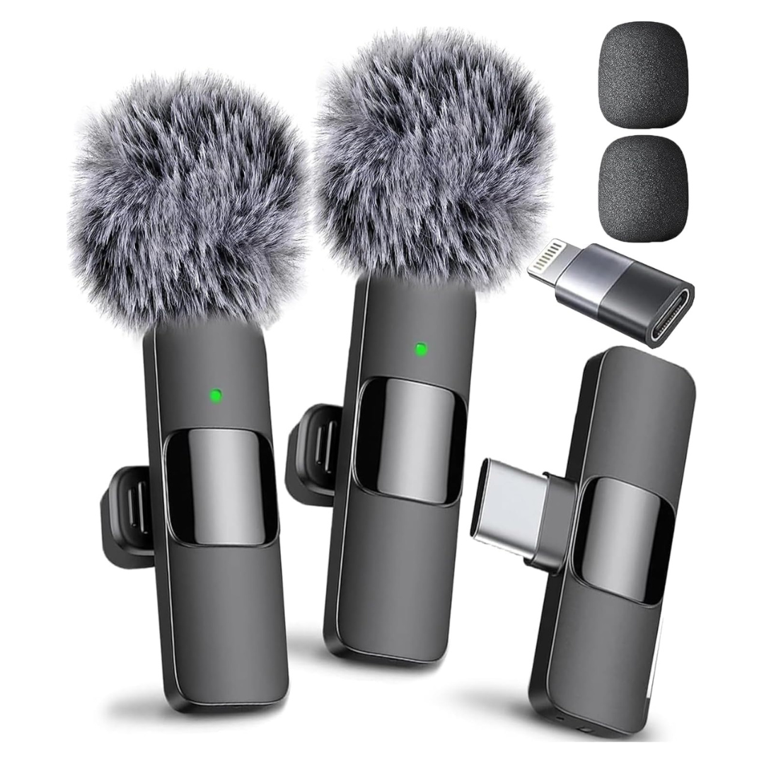 Portable Noise-Cancelling Wireless Duo Mics for Video Recording