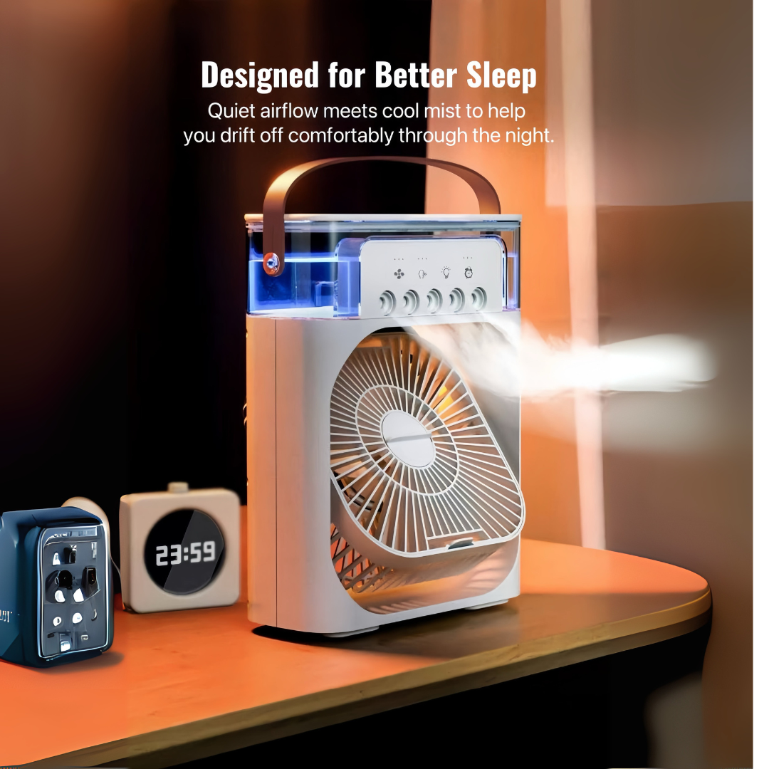 3-in-1 Cooling Fan with Mist Function and Rechargeable Battery