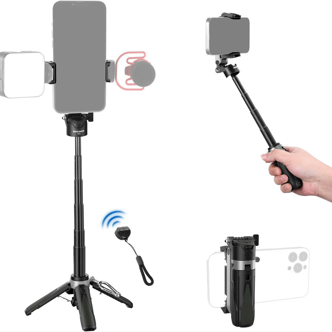 3-in-1 Tripod Selfie Stick with Bluetooth Remote and Phone Clamp