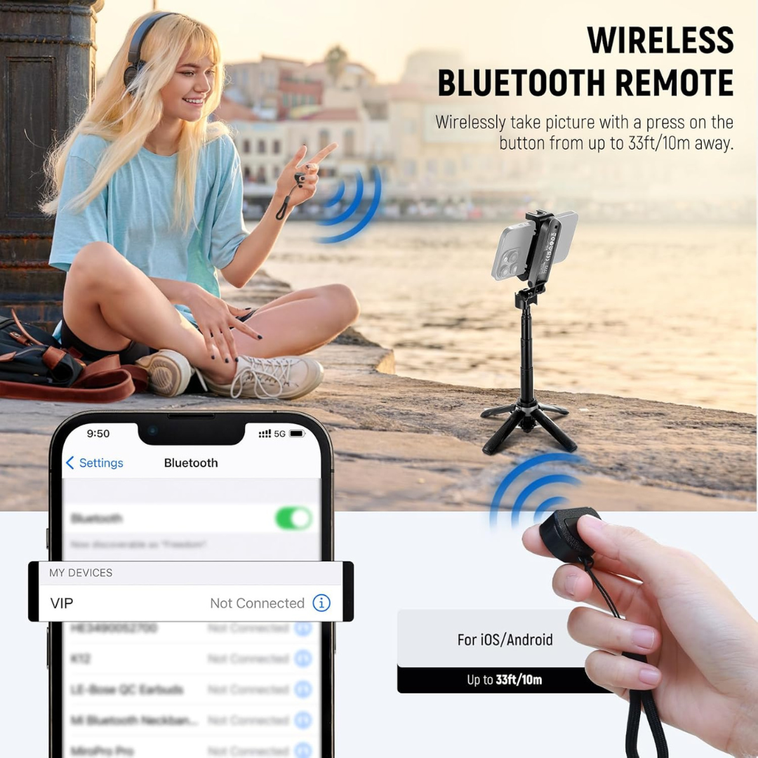 3-in-1 Tripod Selfie Stick with Bluetooth Remote and Phone Clamp