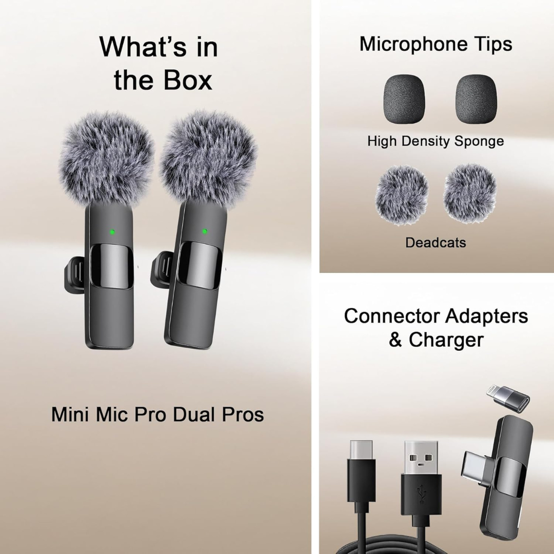 Portable Noise-Cancelling Wireless Duo Mics for Video Recording