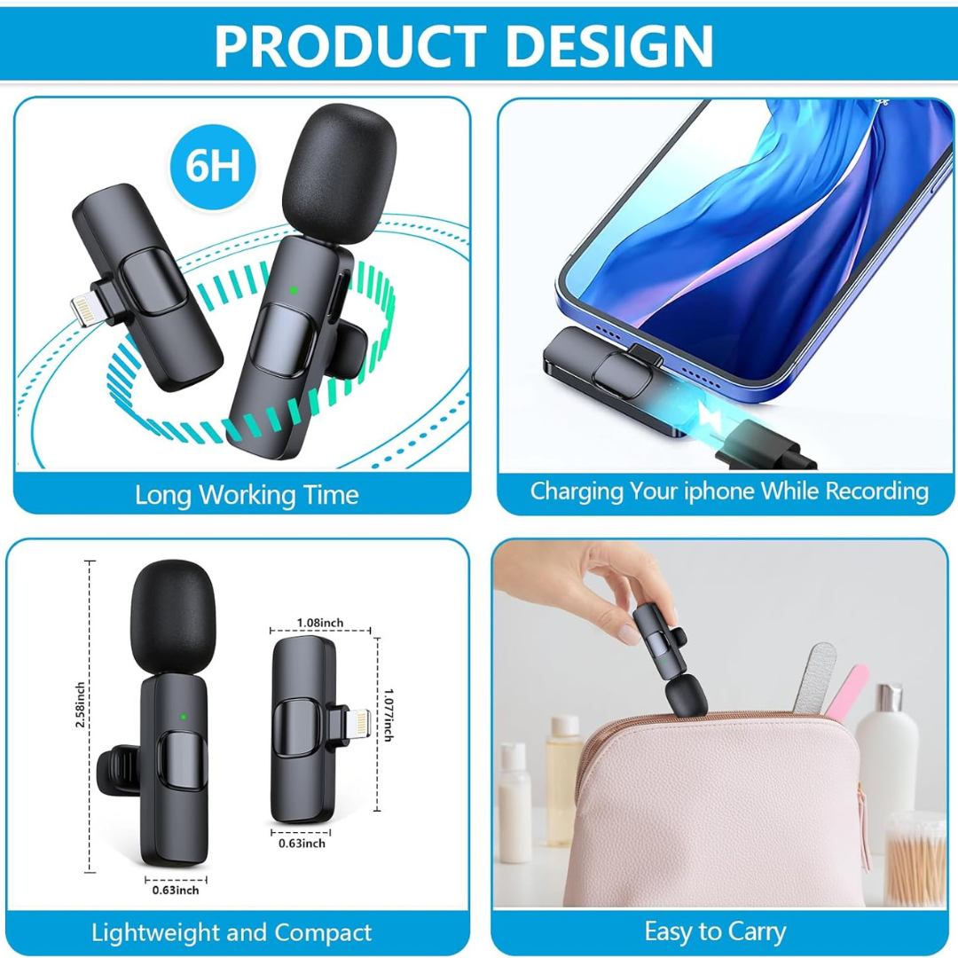 Portable Noise-Cancelling Wireless Duo Mics for Video Recording