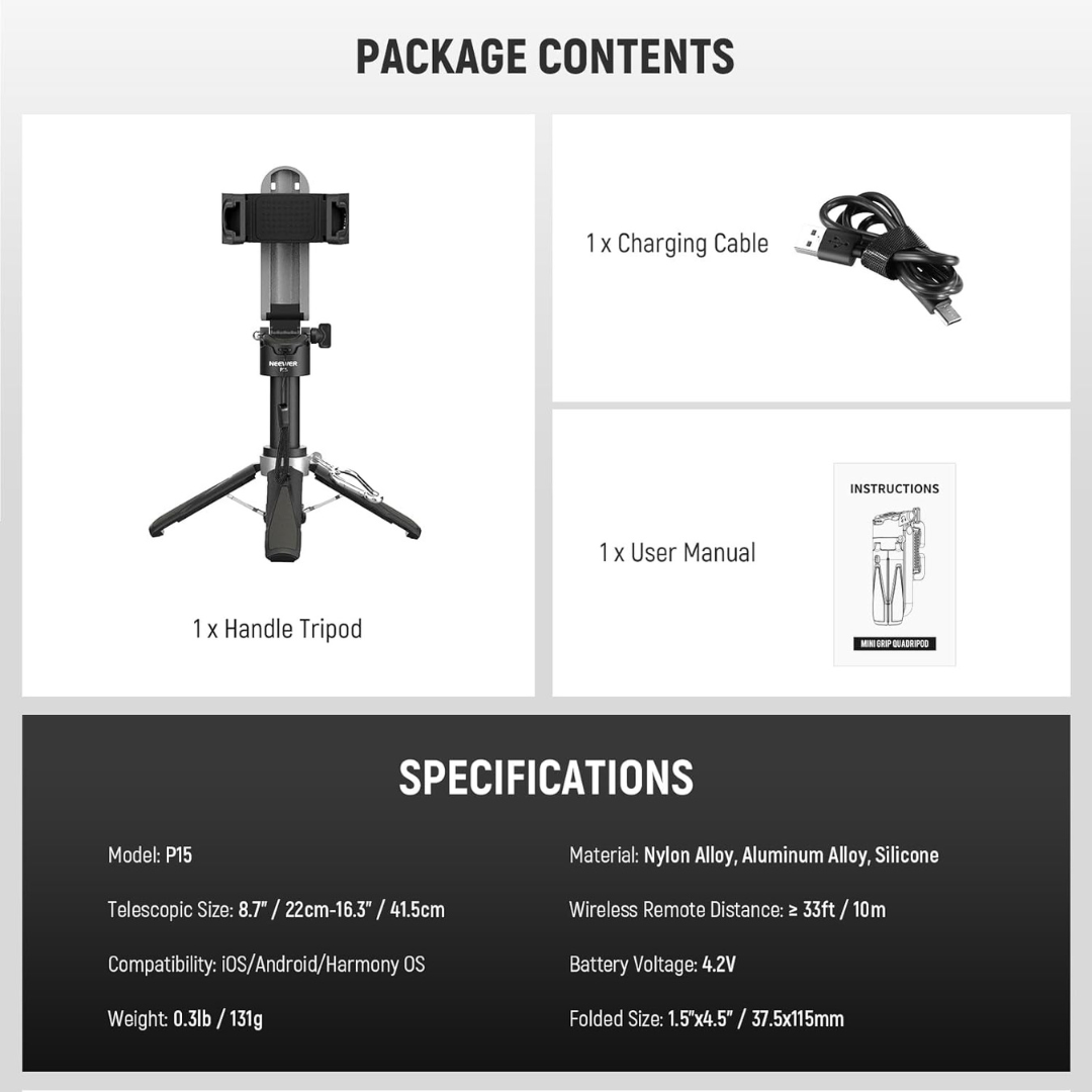 3-in-1 Tripod Selfie Stick with Bluetooth Remote and Phone Clamp