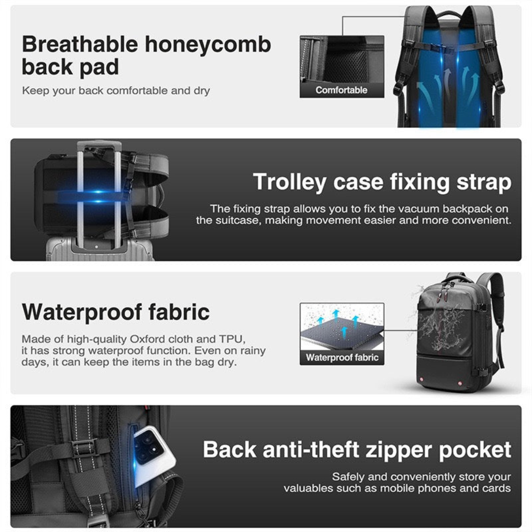 Expandable Vacuum Compression Travel Backpack with TSA Lock