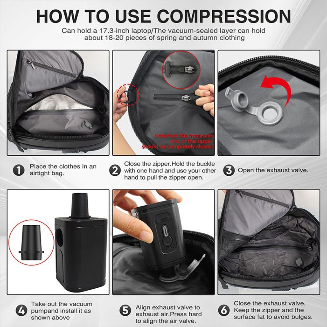 Expandable Vacuum Compression Travel Backpack with TSA Lock