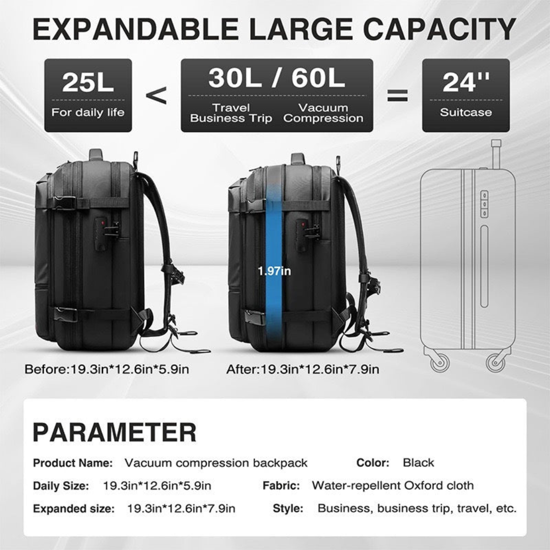 Expandable Vacuum Compression Travel Backpack with TSA Lock