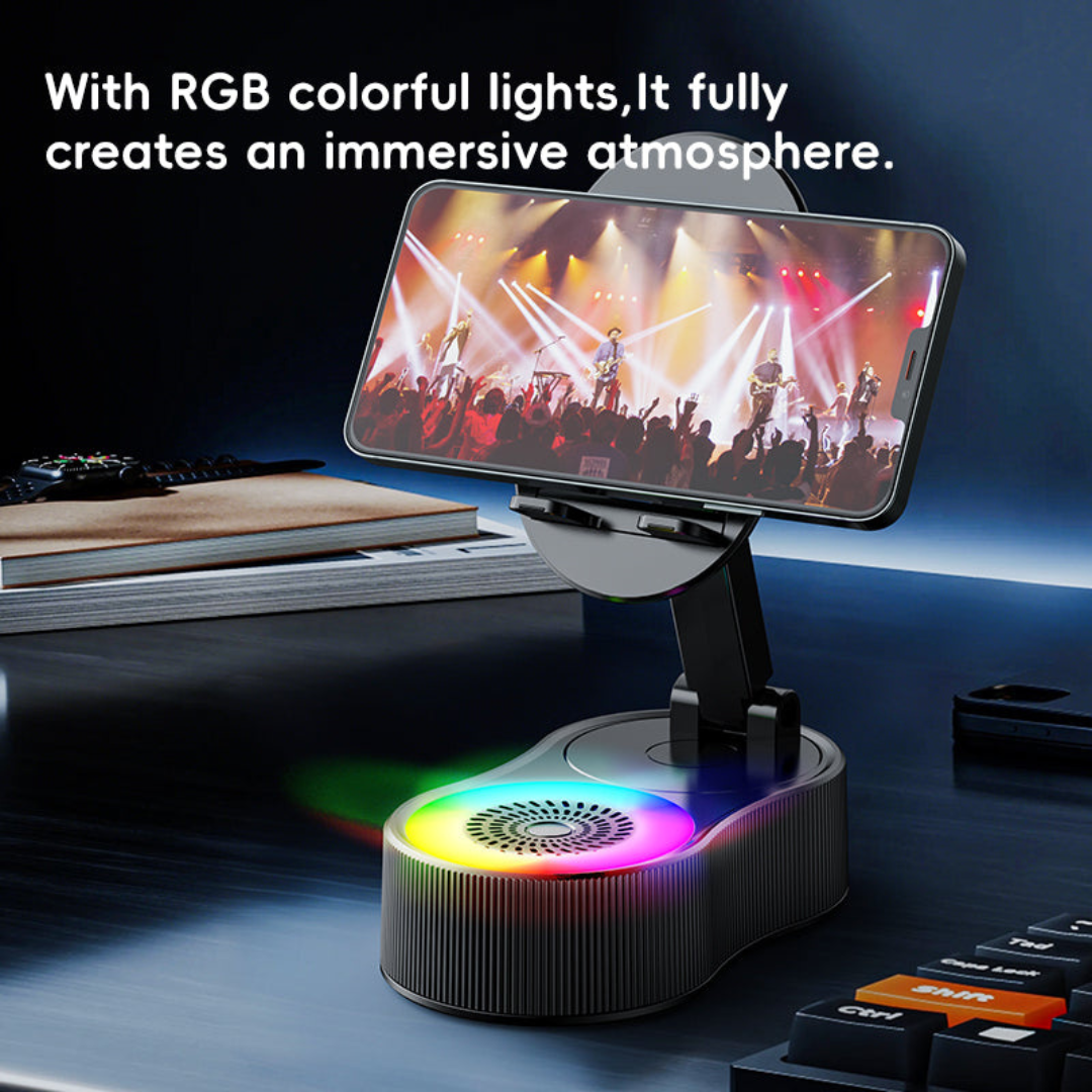 No-Pair Speaker Dock with Wireless Charging and Phone Stand