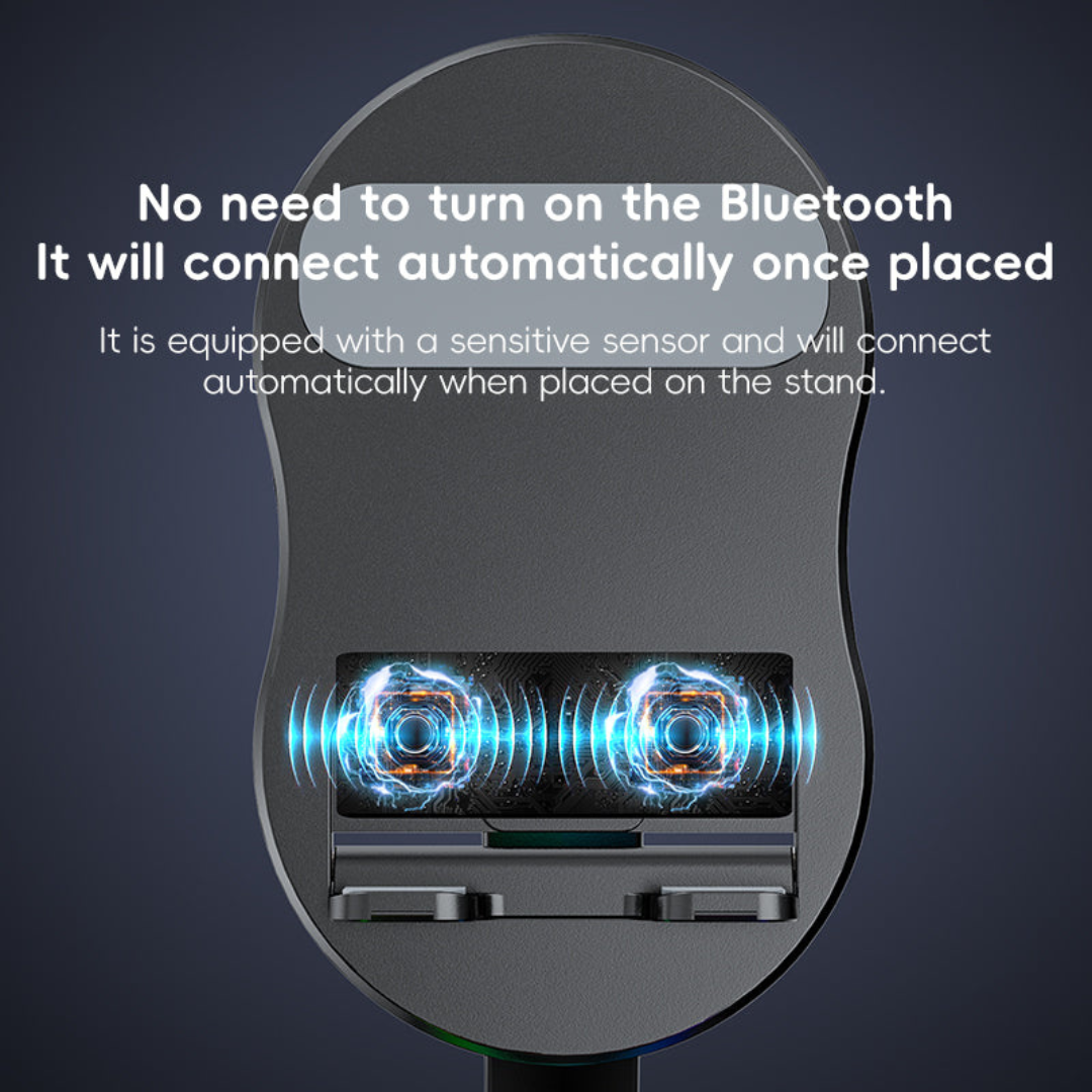 No-Pair Speaker Dock with Wireless Charging and Phone Stand