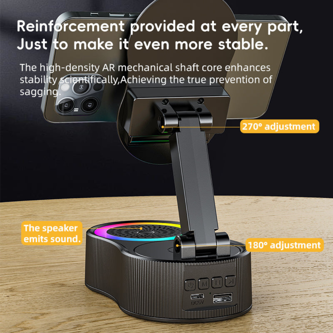 No-Pair Speaker Dock with Wireless Charging and Phone Stand