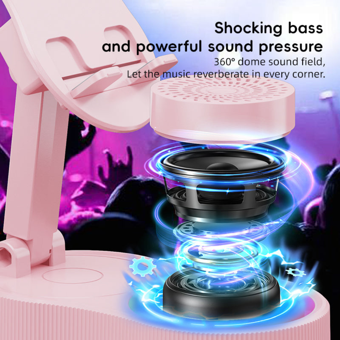 No-Pair Speaker Dock with Wireless Charging and Phone Stand