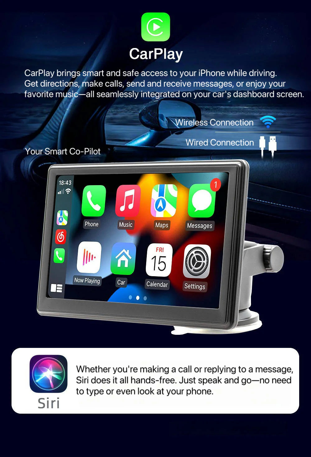 DriveSync 7 – Wireless CarPlay & Android Auto Screen