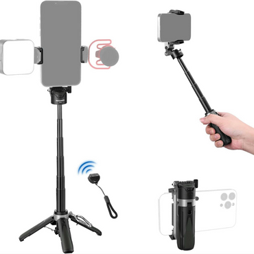 3-in-1 Tripod Selfie Stick with Bluetooth Remote and Phone Clamp