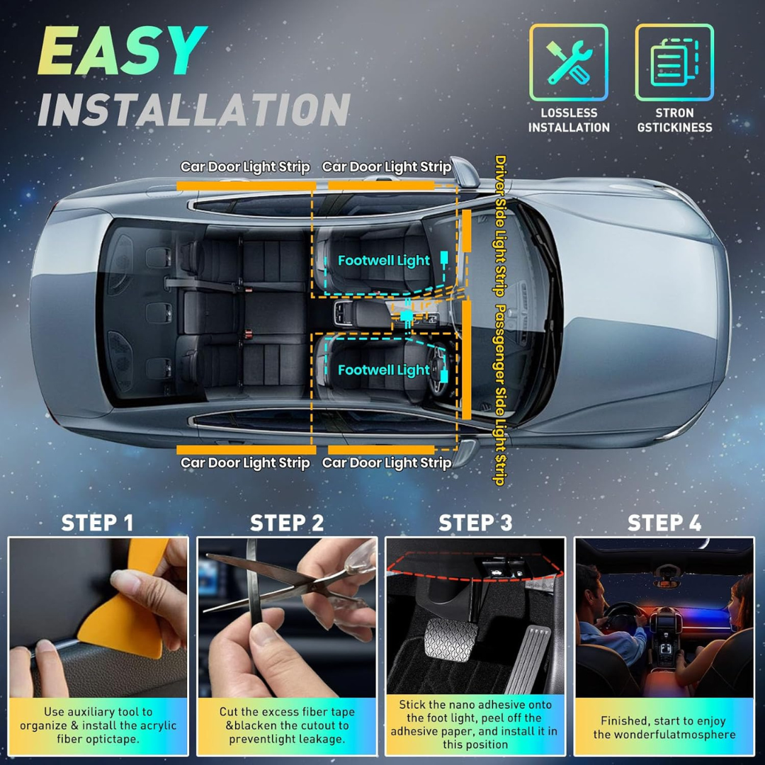 Dynamic RGB Interior Car Lights Kit with App & Music Sync
