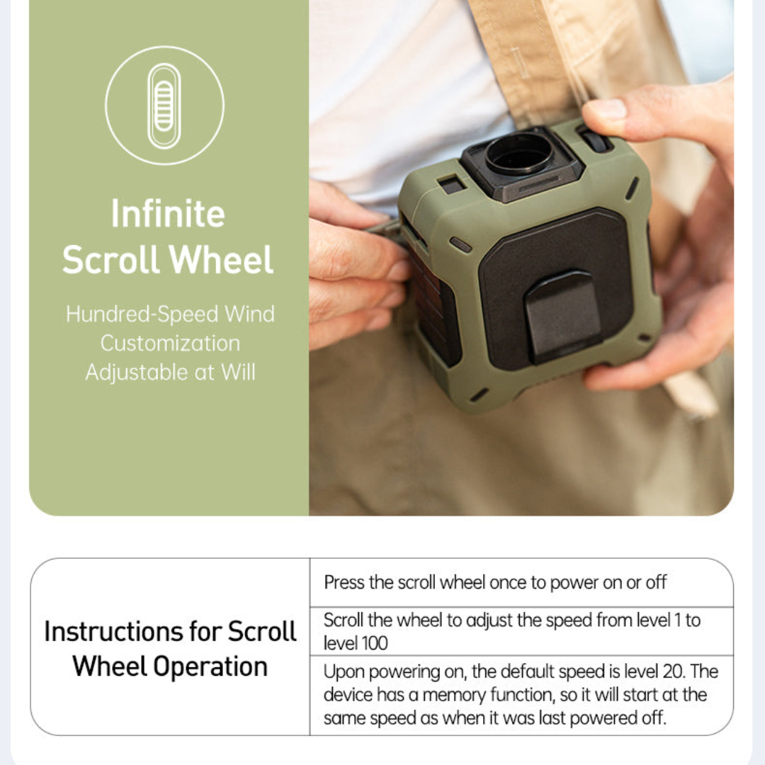 Portable Wearable Waist Fan with 3-Speed Cooling and Power Bank