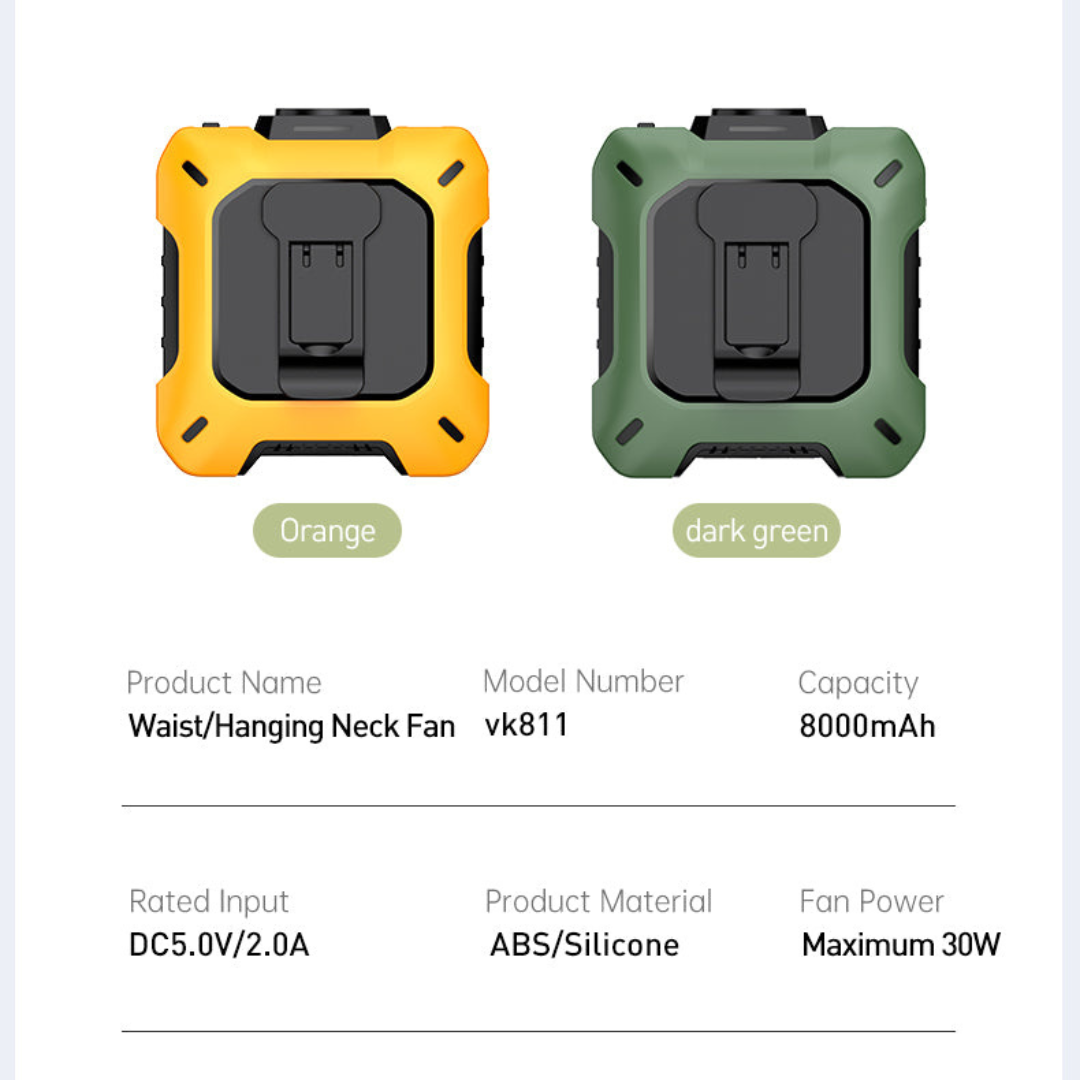 Portable Wearable Waist Fan with 3-Speed Cooling and Power Bank