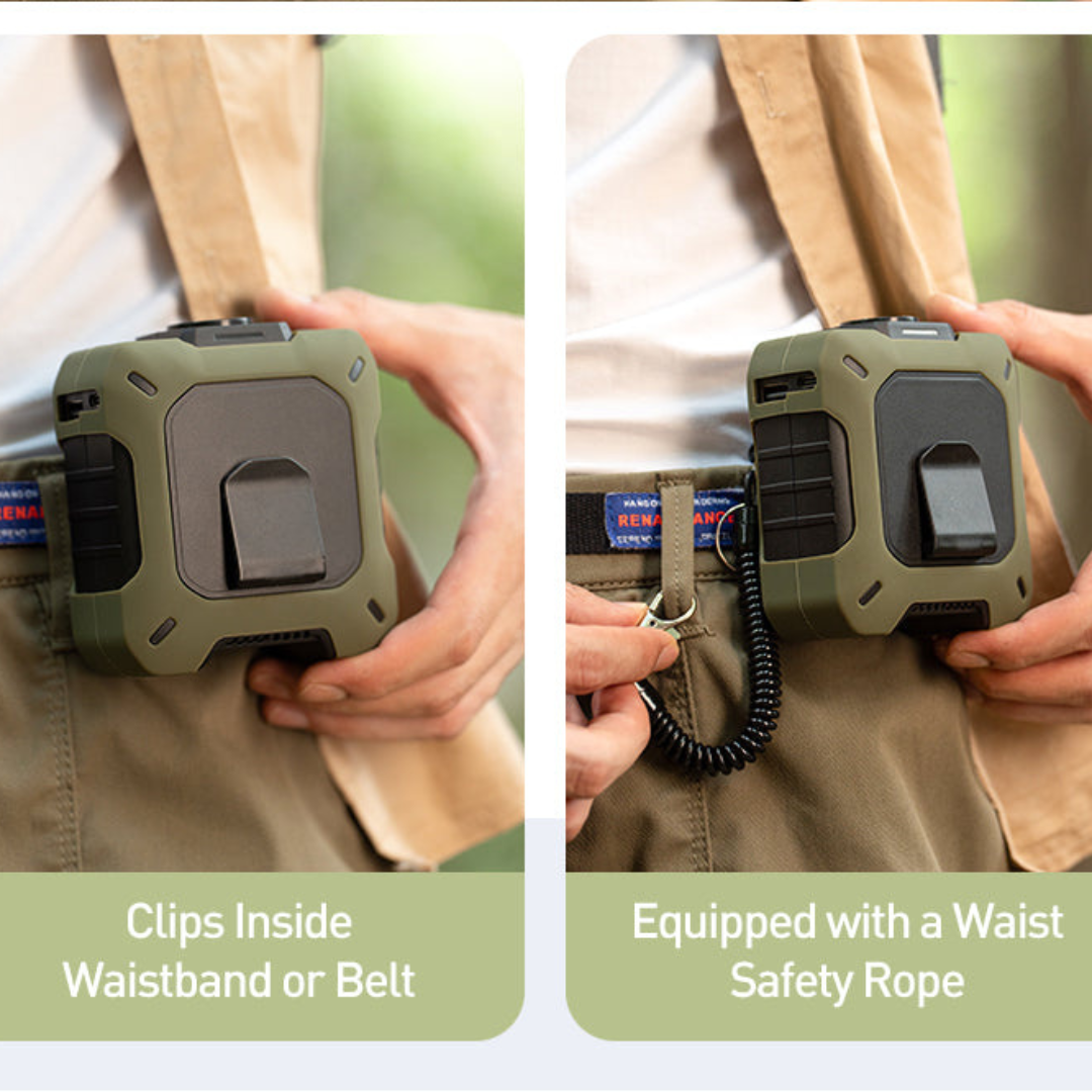 Portable Wearable Waist Fan with 3-Speed Cooling and Power Bank