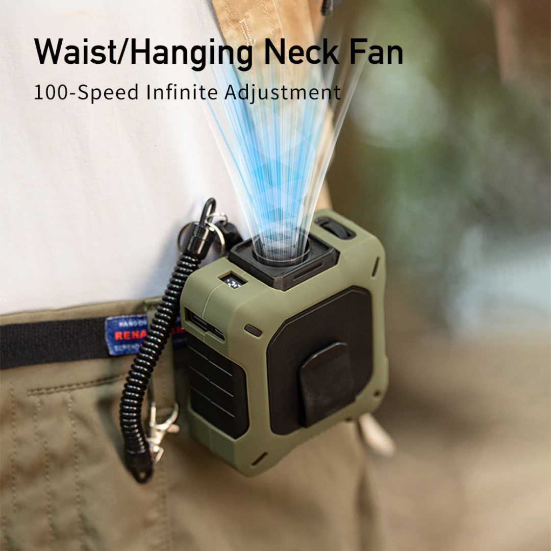 Portable Wearable Waist Fan with 3-Speed Cooling and Power Bank
