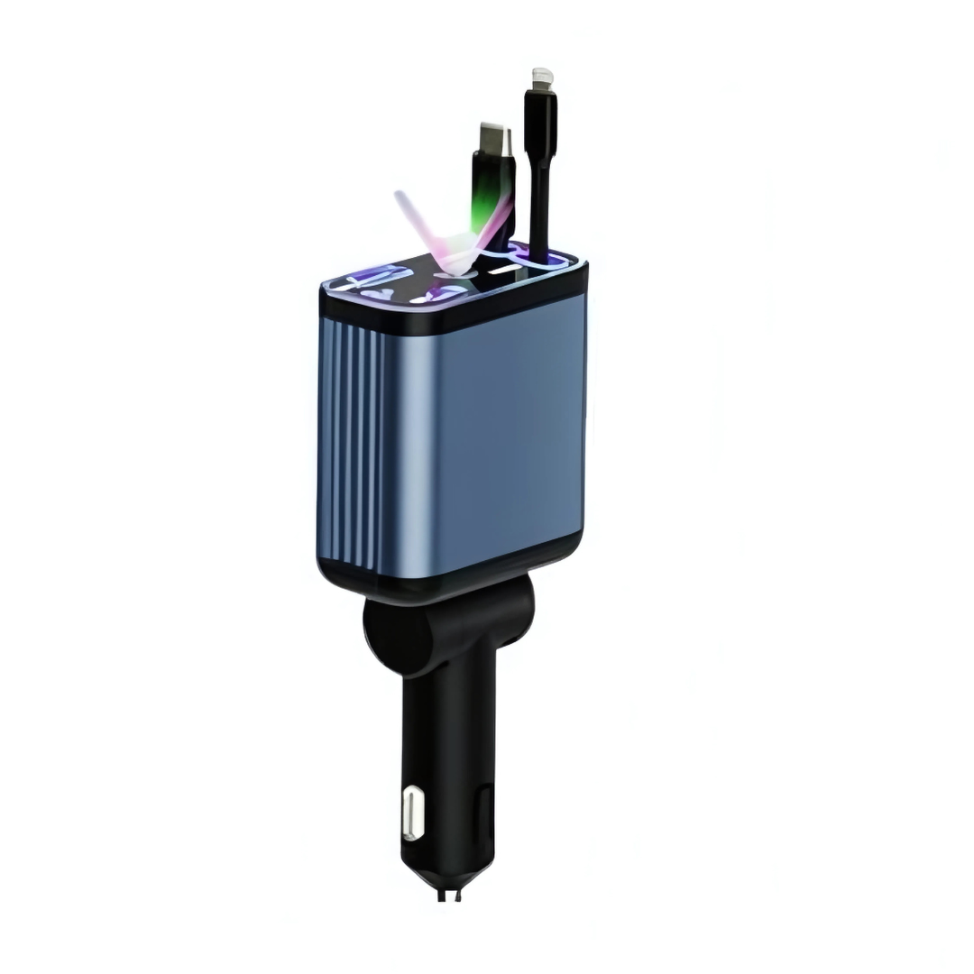 Universal 4-in-1 Retractable Car Charger with LED Star Ceiling Light