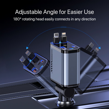 Universal 4-in-1 Retractable Car Charger with LED Star Ceiling Light