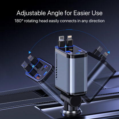 Universal 4-in-1 Retractable Car Charger with LED Star Ceiling Light